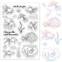 GLOBLELAND Goldfish Clear Stamps Transparent Silicone Stamp Water Plants Fish Tank for Card Making Decoration and DIY Scrapbooking