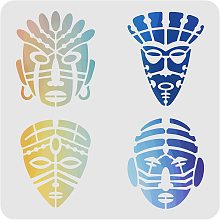 FINGERINSPIRE African Tribal Stencils Template 11.8x11.8inch Plastic African Mask Drawing Painting Stencils Square Reusable Stencils for Painting on Wood, Floor, Wall and Tile