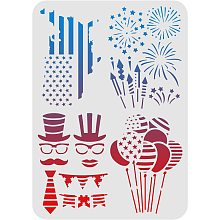 FINGERINSPIRE Independence Day Stencils 11.7x8.3 inch Plastic American Flag Map Stencils Fireworks Balloons Magician Pattern Stencils Reusable Stencils for Painting on Wood, Floor, Wall and Tile