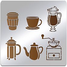 BENECREAT 6x6 Inch Coffee Pot Stainless Steel Stencils, Kettle Coffee Cup Metal Stencil for Wood Carving, Drawings and Woodburning, Engraving and Scrapbooking