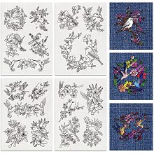 BENECREAT 4Sheets 18Pcs Water Soluble Embroidery, 11.7x8.3inch Birds and Flowers Pattern Transfers Water Soluble Stabilizer for Embroidery Stick and Stitch Embroidery Designs