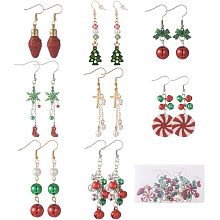 SUNNYCLUE 1 Box 8 Pairs Christmas Earrings Set Christmas Themed Earrings Fashion Dangle Earrings Xmas Earrings Bulk Holiday Earrings for Women Adults Christmas Jewelry 2023 New Year Gifts Supplies