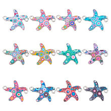 ARRICRAFT 48Pcs 12 Colors Zinc Alloy Connector Charms, with Enamel, Platinum, Starfish Links, Mixed Color, 23x19x1.7mm, Hole: 1.8mm, 4pcs/color