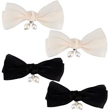 FINGERINSPIRE 4Pcs Pearls Pendant Bow Shoe Clips 1.8x4.5inch Imitation Pearl Detachable Shoe Buckle Seashell Color & Black Bowknot Pair Shoe Clips Removable Shoe Charms Wedding Bridal Jewelry Decor