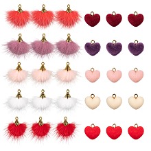 Arricraft DIY Jewelry Making Kits for Valentine's Day, Including: 10Pcs Heart Flocky Acrylic Pendants and 10Pcs Faux Mink Fur Tassel Pendant Decorations, Mixed Color, 20pcs/box