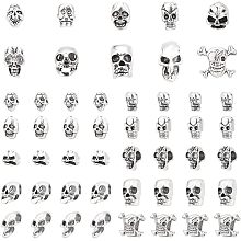 PandaHall Elite 80pcs Skull Spacer Beads, 10 Styles Tibetan Skull Loose Beads Alloy Skeleton Head Beads for Halloween Necklace Bracelet Earrings Party Decor Jewelry Making