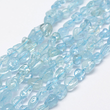 Honeyhandy Natural Aquamarine Beads Strands, Nuggets, 6~8x4~6mm, Hole: 1mm, 15.3 inch(39cm)