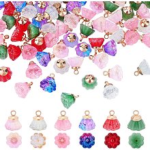 CHEMCRAFT 108Pcs 6 Colors 11x11mm Lotus Pod Transparent Glass Charm Pendants Colorful Loose Flower Crystal Glass Pendant for Necklace Bracelet Earring Keychain DIY Craft