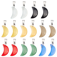 SUPERFINDINGS 48Pcs 8 Colors Moon Pendant 21.5x10.5 mm Imitation Jade Spray Painted Glass Charms Crescent Moon Shape Glass Tiny Hanging Pendants for Jewelry Making,Hole: 4mm