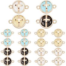 PandaHall Elite 20pcs Cross Glass Charms Alloy Crystal Link Charms 4 Colors Gold Plated Connectors Flat Round Jewelry Charms for Easter Bracelet Necklace Jewerly Making, 2-holes