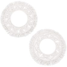 PandaHall Elite 2 Sets 2 Styles Macrame Hanging Wall Mirror with Boho Fringe, Mini Wall Mirror Macrame Fringe Round Decorative Mirror for Apartment Living Room Bedroom Home Decor, Inner Size:140mm