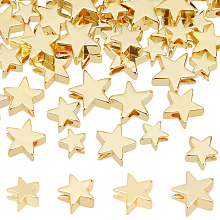 PandaHall Elite 64Pcs 4 Style Brass Beads, Star, Golden, 4.5~7x5~7.5x2.5~3mm, Hole: 1.4~1.8mm, 16pcs/style