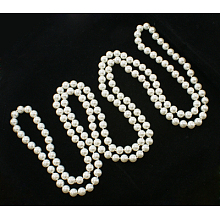 Honeyhandy Glass Pearl Beaded Necklaces, 3 Layer Necklaces, White, Necklace: about 58 inch long, Beads: about 8mm in diameter