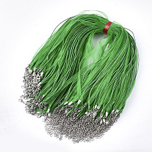 Honeyhandy Waxed Cord and Organza Ribbon Necklace Making, with Iron Lobster Claw Clasps, Platinum, Lime Green, 17.6 inch~17.8 inch(45~455cm), 7mm