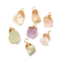 Honeyhandy Natural Quartz Pendants, with Real 18K Gold Plated Eco-Friendly Copper Wire, Nuggets, 20.5~27x12~16x7.5~11mm, Hole: 4mm