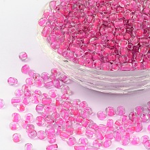 Honeyhandy 6/0 Glass Seed Beads, Inside Colours, Fuchsia, about 4mm in diameter, hole: 1mm, about 4500pcs/pound