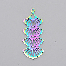 Honeyhandy Ion Plating(IP) 201 Stainless Steel Pendants, Laser Cut, Fan, Rainbow Color, 41x17x1mm, Hole: 1.6mm