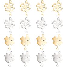 UNICRAFTALE 16pcs 2 Colors Four-Leaf Clover Shape Links 201 Stainless Steel Connectors Hypoallergenic Smooth Metal Linking Charms for Jewelry Findings Making