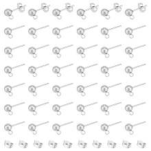 Unicraftale 100Pcs 304 Stainless Steel Ball Post Stud Earring Findings, with Loop and 316 Surgical Stainless Steel Pin, 100Pcs 304 Stainless Steel Ear Nuts, Stainless Steel Color, 6~16x4.5~8x3~5mm, Hole: 0.8~1.8mm, Pin: 0.8mm