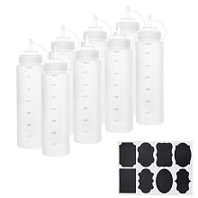 Plastic Squeeze Bottles & Chalkboard Sticker Labels Kits, with Twist On Cap Lids and Discrete Measurements, for Ketchup, Sauces, Paint, White, 6.8x26cm; Capacity: 680ml, 8pcs/set