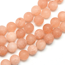 Honeyhandy Natural White Jade Bead Strands, Dyed, Frosted, Round, Dark Salmon, 8~9mm, Hole: 1mm, about 46~48pcs/strand, 14.9 inch