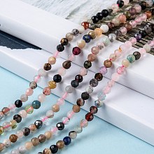 Honeyhandy Natural Mixed Stone Beads Strands, Faceted, Round, 3x2~3mm, Hole: 0.5mm, about 123~127pcs/strand, 15.3 inch~15.5 inch