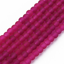 Honeyhandy Transparent Glass Bead Strands, Frosted, Round, Medium Violet Red, 4mm, Hole: 1.1~1.6mm, about 200pcs/strand, 31.4 inch