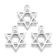 Honeyhandy 201 Stainless Steel Pendants, Laser Cut, Star of David, Stainless Steel Color, 19x15x1mm, Hole: 1.6mm