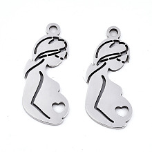 Honeyhandy Mother's Day 201 Stainless Steel Pendants, Laser Cut, Pregnant Woman, Stainless Steel Color, 23x10x0.9mm, Hole: 1.6mm