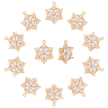 SUPERFINDINGS 10pcs Brass Micro Pave Snowflake Pendants Gold Plated Cubic Zirconia Charm Clear Winter Christmas Pendant for Necklace Bracelet Earrings Jewelry Making Hole: 1.6mm