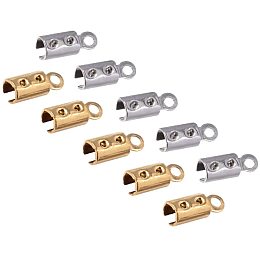 Unicraftale 304 Stainless Steel Folding Crimp Ends, with Bead Container, Golden & Stainless Steel Color, 6.8x5.2x1.1cm, 100pcs/box