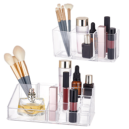 PandaHall Elite Clear Makeup Organizer 2 Style Acrylic Vanity Storage Case Display Cosmetic Storage Palette Tray Makeup Display Tray Case for Lipstick Brush Eyeshows Skin Care Products Nail-Polish