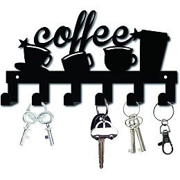 CREATCABIN Metal Key Holder Black Key Hooks Wall Mount Hanger Decor Iron Hanging Organizer Rock Decorative with 6 Hooks Coffee Pattern for Front Door Entryway Cabinet Hat Towel 10.6 x 5.9 x 1.5 inches