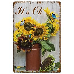 CREATCABIN Sunflower Butterfly Tin Sign Vintage Metal Signs Painting Retro Metal Tin Sign Plaque Poster Wall Art Plaque for Garden Porch Bathroom Kitchen Cafe Wall Halloween Christmas Decor 8 x 12Inch