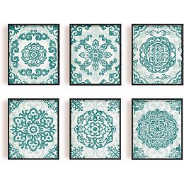 SUPERDANT Bohemian Unframed Canvas Prints Geometric Pattern Wall Decor Minimalist Abstract Modern Neutral Green Wall Art Prints for Living Room Bedroom 6 Pieces