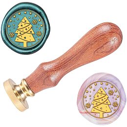 ARRICRAFT Wax Seal Stamp Merry Christmas Pine Pattern 0.98" Sealing Wax Stamp with Brass Seal Wood Handle for Greeting Card, Wedding Invitation, Envelope Decoration, Gift Wrapping