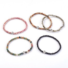 Honeyhandy Natural Gemstone Stretch Bracelets, with Alloy Buddha Beads, 2-1/8 inch(5.4cm)