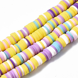 Honeyhandy Handmade Polymer Clay Beads Strands, for DIY Jewelry Crafts Supplies, Heishi Beads, Disc/Flat Round, Yellow, 6x0.5~1mm, Hole: 1.8mm, about 290~320pcs/strand, 15.75 inch~16.14 inch(40~41cm)