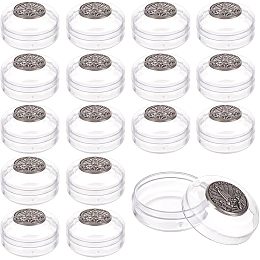 BENECREAT 20pcs Virgin Mary Ornament Round Storage Boxes Containers, 1.24inch Round Transparent Plastics Display Boxes with Antique Silver Metal Sheet for Rosary Beads Jewelry Storage