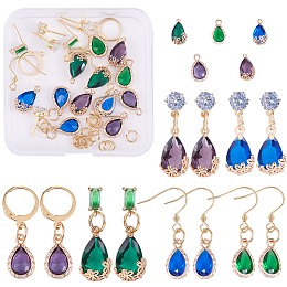 DIY Teardrop Earring Making Kit, Including Glass Pendants, Brass Stud Earring Findings, 304 Stainless Steel Earring Hook & Leverback Earring Findings, Mixed Color, 38Pcs/box