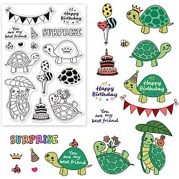 BENECREAT Happy Birthday Themed Clear Stamps,6.3x4.3inch Surprise Turtle Balloon Cake Bee Banner Pattern Silicone Seal Stamp for Paper Card Photo Album Crafting Supplies