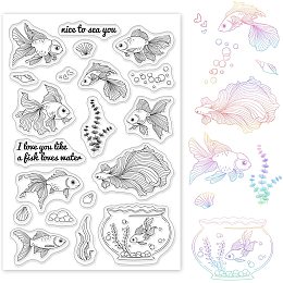 GLOBLELAND Goldfish Clear Stamps Transparent Silicone Stamp Water Plants Fish Tank for Card Making Decoration and DIY Scrapbooking