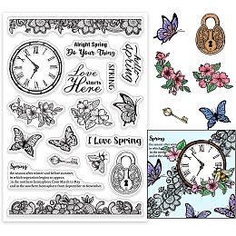 PandaHall Elite Clear Stamps Spring Flower Transparent Stamps Butterfly Silicone Stamp Rubber Stamp for Spring Summer Card Making Journaling Photo Album Journal Scrapbooking, 6.2x4.3inch