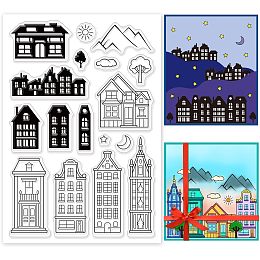 PandaHall Elite Decorative Clear Stamps City Building Plastic Stamps House Sun Moon Silicone Stamp Film Frame Transparent Seal Stamps for Gift Photo Album Card Scrapbook Postcard Decoration