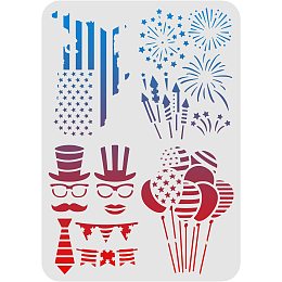 FINGERINSPIRE Independence Day Stencils 11.7x8.3 inch Plastic American Flag Map Stencils Fireworks Balloons Magician Pattern Stencils Reusable Stencils for Painting on Wood, Floor, Wall and Tile