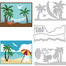 BENECREAT 3pcs Summer Beach Dies, Coconut Tree Beach Vacation Ocean Crab Carbon Steel Embossing Stencils Templates for Scrapbooking, Album Photo, Card Making, 0.8mm Thick