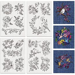 BENECREAT 4Sheets 18Pcs Water Soluble Embroidery, 11.7x8.3inch Birds and Flowers Pattern Transfers Water Soluble Stabilizer for Embroidery Stick and Stitch Embroidery Designs