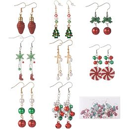 SUNNYCLUE 1 Box 8 Pairs Christmas Earrings Set Christmas Themed Earrings Fashion Dangle Earrings Xmas Earrings Bulk Holiday Earrings for Women Adults Christmas Jewelry 2023 New Year Gifts Supplies