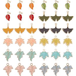 SUNNYCLUE 1 Box 48Pcs Thanksgiving Charms Enamel Leaf Charms Green Leaves Charm Small Red Maple Charm Ginkgo Leaf Plant Charms for Jewelry Making Charm DIY Necklace Bracelets Earrings Craft Supplies