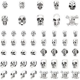 PandaHall Elite 80pcs Skull Spacer Beads, 10 Styles Tibetan Skull Loose Beads Alloy Skeleton Head Beads for Halloween Necklace Bracelet Earrings Party Decor Jewelry Making